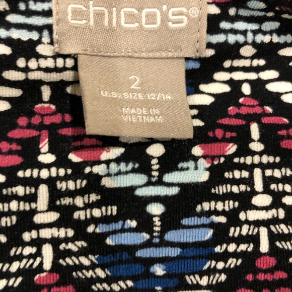 Chico's Size 2 dress flounce sleeve blue, dark pink and white - Picture 4 of 6